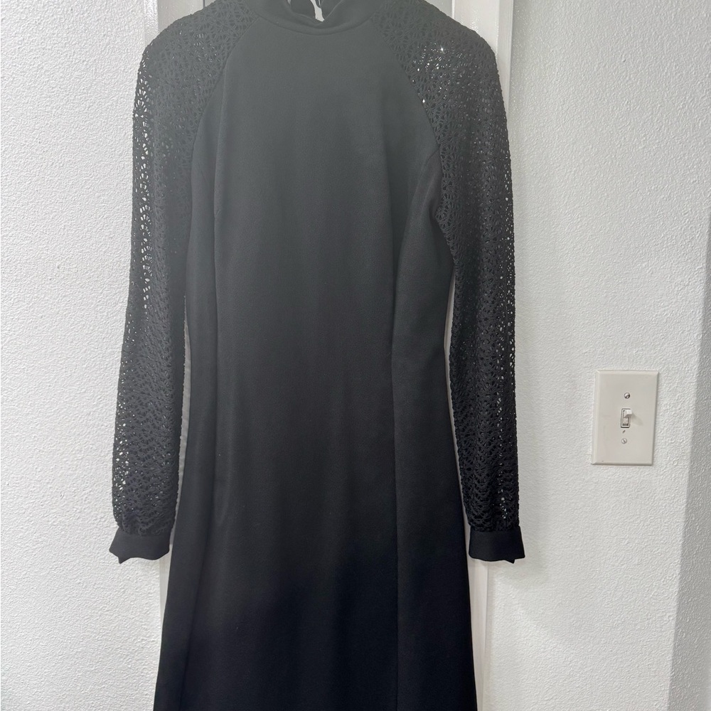 Vintage Black Long Sleeve Dress with Crochet Sleeves